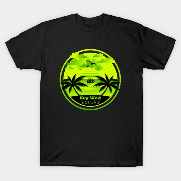 Key West Beach, Palm Trees Sunset, Florida Summer T-Shirt by Jahmar Anderson